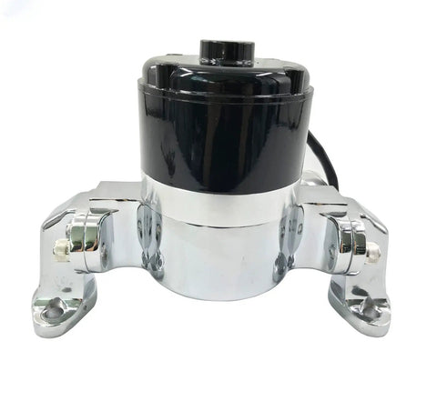 Small Block Chevy Electric Water Pump Delivers Killer 35 Gpm High Volume Flow With Rock Solid Chrome Aluminum Housing, front view.