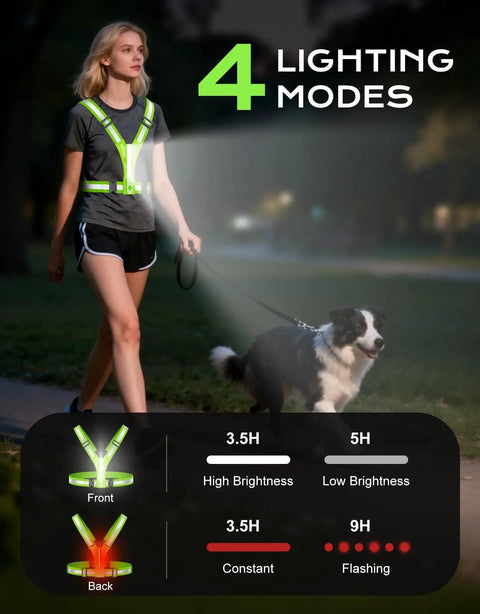 LED Reflective Vest With 360 Degree Visibility, 40 Front And Back LEDs, Waterproof, Adjustable Running Gear for night safety walk