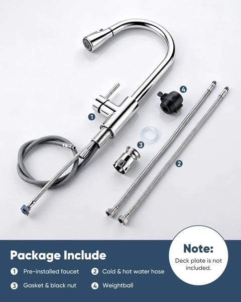OWOFAN Chrome Kitchen Faucet with Pull Down Sprayer, 3-Mode Single Handle Sink Faucet for 1-Hole or 3-Hole Installation, SUS 304 Stainless Steel parts included.