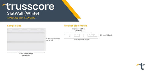 SlatWall 12 Inch White Sample For Quick Color Check And Hands On Project Planning Perfect Way To Preview Configurations And See How It Looks Before You Buy shown with measurements and profile view.