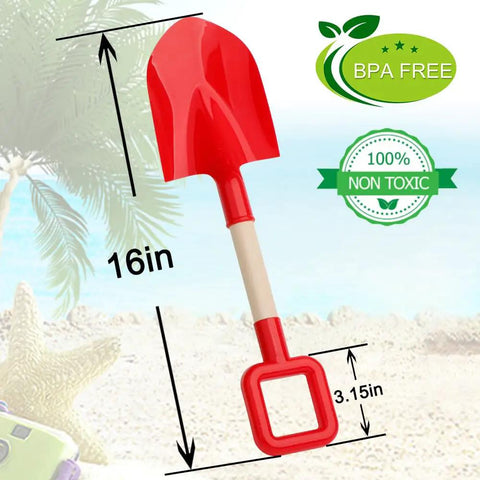 16 Inch Kids Beach Shovels Set With Wooden Handles And ABS Plastic Scoops Durable Sand Spades For Shoveling And Digging Red Shovel