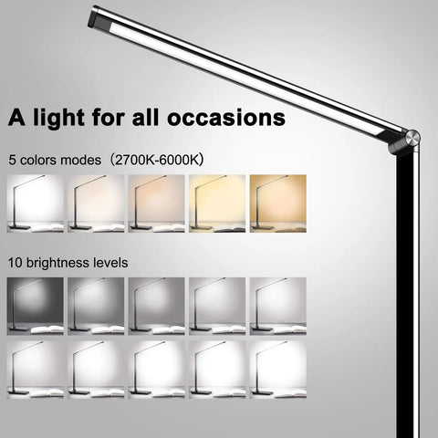 8 In 1 LED Desk Lamp With 10W Wireless Charger And USB Port Dimmable Office Table Lamp With 5 Color Modes 7 Brightness Levels 40 Minute Timer Reading Night Light For Bedroom
