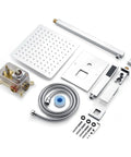 All In One Square Shower System With 10 Inch Rain Shower Head And Handheld Shower Polished Chrome Valve Trim Kit With Pressure Balance Easy Install Modern Bathroom Faucet Set For Home components on white background