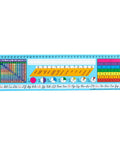 24 Pack Self-Adhesive Vinyl Desktop Reference Nameplates With Letters, Numbers, And Place Values For Learning on a blue desk tag.