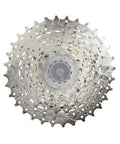 Top view of 9 Speed Cassette 11-34T HG400 For MTB And Trekking Alivio M3100 Compatible Durable Silver Ni Ni Plated