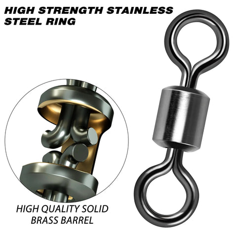 40 Pack Saltwater Barrel Swivels For Big Water Fishing With Stainless Rings And Black Nickel Finish Offshore Tackle Rolling Swivel For Flounder And Shark Rigs Lures Leaders And Line Connectors Size Eight Zero, stainless ring and brass barrel