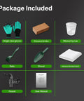 Contents of 3 Layer Worm Composter With 50L Capacity, including gloves, rake, shovel, faucet, and manual for vermicomposting kit.