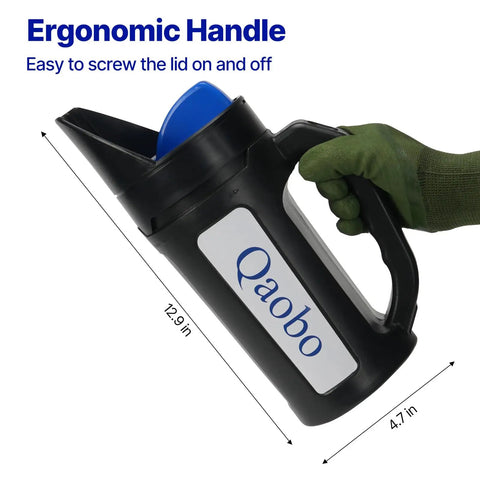 Three Setting Handheld Spreader For Lawn And Garden Fertilizer Grass Seed Salt And Ice Melt With A Two And A Half Liter Hopper And Easy Flow Control For Fine Medium And Wide Spreading Grab And Go Portable Yard And Snow Removal with ergonomic handle.