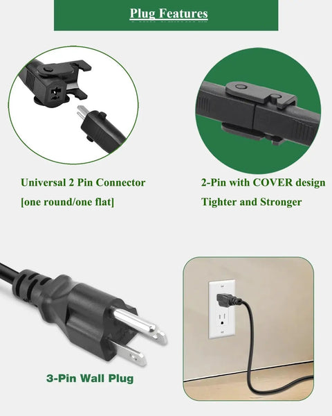 Universal Electric Recliner Power Supply Adapter For Two Pin Switching Transformer Replacement Compatible With ZBHWX W52RA73 HXY KDDY And More Models showing universal 2-pin connector and 3-pin wall plug.