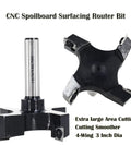 Top Shelf 1/2 Inch Shank Slab Flattening Router Bit With Massive 3 Inch Cutter And Reversible Carbide Inserts For CNC Spoilboard Surfacing Plus Zero Hassle Wood Planing Jobs - 4-wing design cut viewed from side