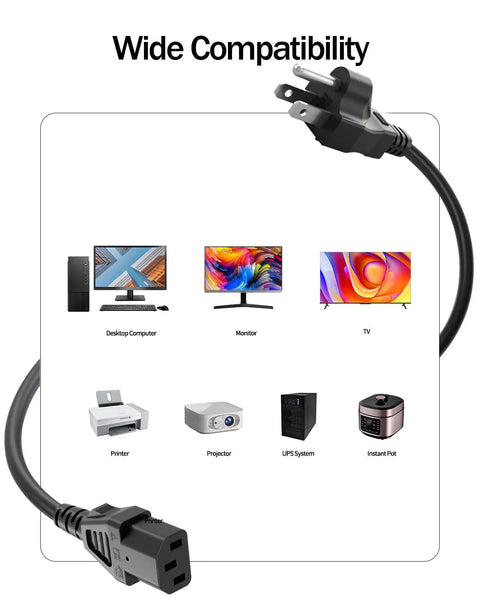 3 Prong AC Power Cord Replacement For Instant Pot And Electric Pressure Cookers Rice Cookers with compatibility chart and cord close-up