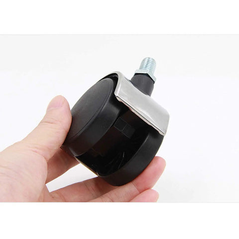 Heavy Duty Replacement Office Chair Casters Set Of 5 Swivel Wheels With 2 Inch Diameter And 10X16MM Stem held in hand for testing.