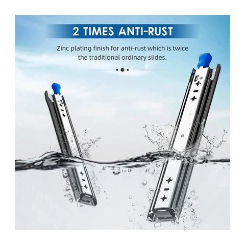 Heavy Duty Locking Drawer Slides Pair With Full Extension Ball Bearing Side Mount Rails, zinc finish, 53mm wide