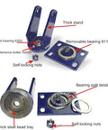 12 Inch Heavy Duty Plate Caster Wheels With Brake, Super Load Bearing Nylon Rollers, detailed view of parts and features