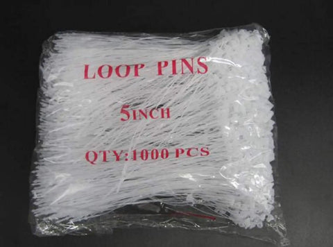 Five Thousand Piece Set Of Five Inch Natural Snap Lock Loop Lock Fasteners packaged in a clear bag, showing 1000 white loop pins.