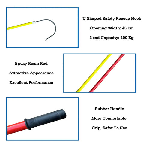 Red 1 Meter High Voltage Insulated Safety Tool For Electrical Pros And DIYers Portable Heavy Duty Insulated Rod With Heat Shrink Tubing For Maximum Shock Protection In Power Plants Factories And Auto Maintenance, epoxy rod with U-shaped rescue hook and rubber handle