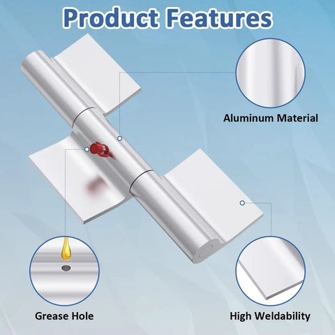 Two Pack 9 Inch Weld On Aluminum Trailer Ramp Door Hinges For Beefed Up Heavy Duty Trucks And Trailers, 1/2 Inch Pin, Durable Aluminum Construction For Strong Secure Weld On Installation. Aluminum weld on trailer ramp hinge with grease hole and weld tabs