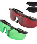 Hella Clear Adjustable Safety Glasses For Green Or Red Laser Alignment With Cross And Multi Line Filter No Sweat Grip Anti Drop Lanyard And Nifty Travel Pouch For Job Sites, featuring dual-colored lenses.