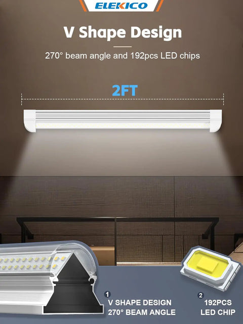 Bright Led Shop Light 40W 5600 Lumens 5000K Daylight, Linkable 2Ft Fixture with V shape design and 192 LED chips