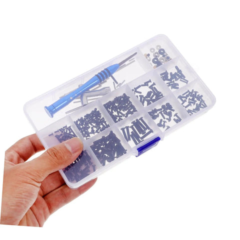 Transparent storage box with blue screwdriver and visible screws for Must Have RC Car Maintenance Kit With Full Screw Set Nuts Bolts And Hardware Fasteners Including Metric Screws In A Sturdy Iron Tool Box For Multiple RC Models Ready For Easy DIY Repairs And Upgrades.
