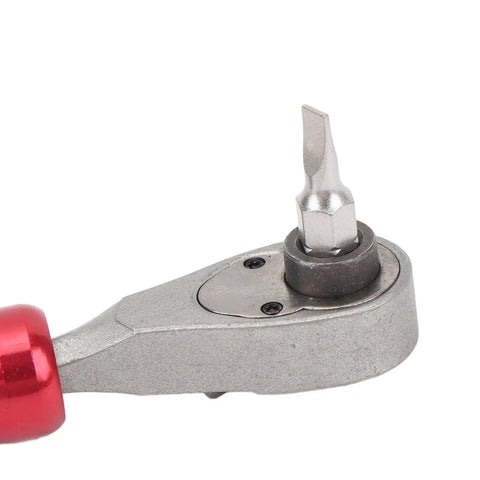Quarter Inch Drive Ratchet Socket Set With 72 Teeth Aluminum Alloy Detachable Tool Kit handle and bit in detail.