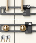 Solid Kidproof Cabinet Lock Two Pack Key Alike With Four Heavy Duty Keys Quick Grip Baby Proof Drawer Latch mounted on cabinet.