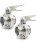2-pack of QiiMii sanitary stainless steel tri-clamp butterfly valves with trigger handles and EPDM seals for 2 in tube OD.