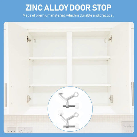 Heavy Duty Zinc Alloy Door Stopper Set Two Pack Anti Pinch Wall Protectors shown with kitchen cabinet