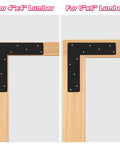 Heavy Duty L Shape Bracket Set, 4 Pcs 12x12 Mending Plates With Black Powder Coat, shown on 4x4 and 6x6 frames