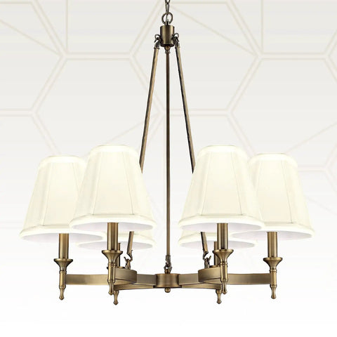 Deep Empire Lamp Shade In Eggshell 10 X 20 X 15 Inches Hand Tailored Silk Type Shantung Fabric With Softback Lining Upgrade Your Lamp Game With A Standard Spider Fitter, shown on chandelier.