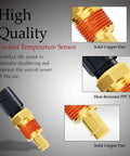 HAOBO engine coolant temperature sensor; side view shows red brass threaded body, copper parts, PPC plastic.