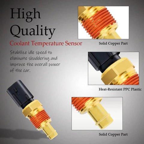 HAOBO engine coolant temperature sensor; side view shows red brass threaded body, copper parts, PPC plastic.