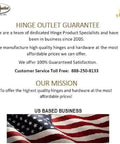 Business guarantee and mission statement with American flag image for a hinge product company.