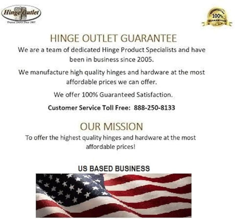 Business guarantee and mission statement with American flag image for a hinge product company.