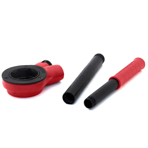 Ratcheting Pipe Threader Kit With Three Dies One Half Inch, Three Quarter Inch, And One Inch Hinge Plate Heads Long Ergonomic Handle