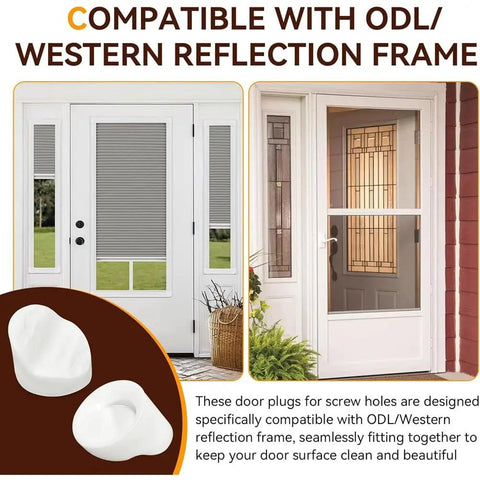 White Door Frame Plugs 50 Pack 5/16 By 1/4 Inch Hole Covers For ODL And Western Reflection Frames Easy Install No Tools Required
