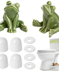 Six Piece Ceramic Frog Toilet Bolt Cover Set Includes Universal Screw Caps With Washers No Sweat Install Hardware Kit showcasing frog caps and white covers.
