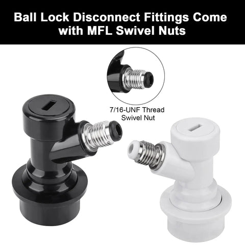 Ball Lock Keg Quick Disconnect Set For Corny Kegs CO2 And Liquid Ball Lock Fittings With Barbs MFL Beer Keg Disconnects 2-Pack