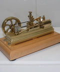 Mini Retro Horizontal Steam Engine Model Kit With Dope Brass Construction Reciprocating Double Acting Cylinder Flyball Speed Reducer Educational Experiment Set Desktop Decor For Adults on wooden base