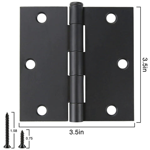 Matte Black 3.5 Inch Square Door Hinges Set 12 Pack For Interior Exterior Doors Cabinet Flat Bedroom Bifold