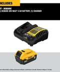 Heavy Duty 20V MAX 5Ah Lithium Ion Battery And Charger Combo Featuring Led Fuel Gauge, showing battery and charger in black and yellow.