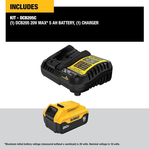 Heavy Duty 20V MAX 5Ah Lithium Ion Battery And Charger Combo Featuring Led Fuel Gauge, showing battery and charger in black and yellow.