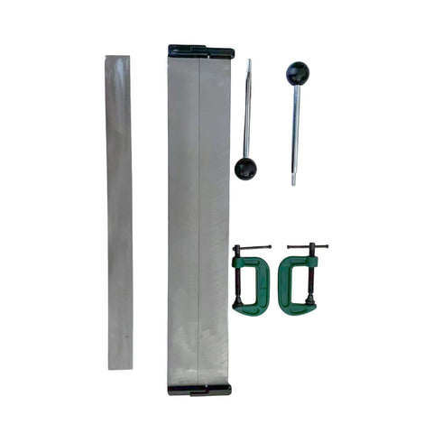 18-Inch Sheet Metal Bender With 18-Gauge Capacity, Heavy-Duty Portable Brake components including dual handles and clamps.