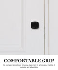 Sleek Black Aluminum Cabinet Knobs Featuring Smooth Texture No Sweat Installation For Kitchen Bedroom Drawer Pulls Modern Cupboard Handles Six Piece Home Refresh Kit mounted on a white door.