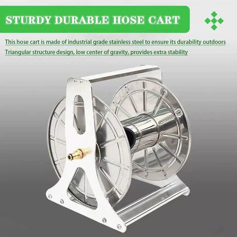 Heavy Duty Stainless Steel Hose Reel Cart With Wall Mount And Forty Meter Irrigation Pipe Built Tough For Backyard Tasks, close-up of the reel.