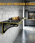 Heavy Duty Garage Wall Shelves Set Four Pack 1.4 X 4 Ft Black Metal With Hooks For Tools Storage Rugged Steel Wall Organizer Racks To Free Floor Space And Keep Your Workshop Neat. wall shelf on garage brick wall, 45.3 x 16.5 x 7.5 in black metal