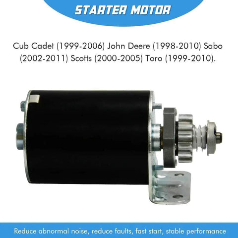 Side view of 14 Teeth Starter Motor High Torque Replacement For Popular Lawn Tractor Brands Compatible With Cub Cadet John Deere New Holland And Toro Engines Copper Contacts Sealed Bearings Beefy Heavy Duty Gear 14.5 To 18 HP.