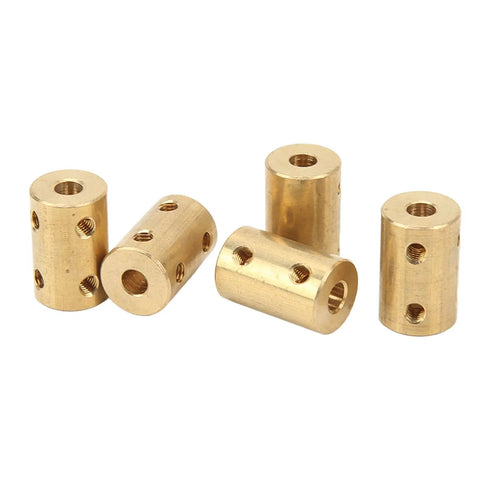 Premium Five Piece RC Brass Shaft Coupling Kit For 5Mm To 5Mm Universal Motor Connectors, five brass couplers with holes.