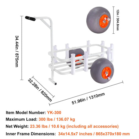 Heavy Duty Beach Fishing Cart With 300 Lb Load Capacity, Aluminum Pier Wagon On 13 Inch PU Balloon Wheels For Sand, 8 Rod Holders And Picnic Platform