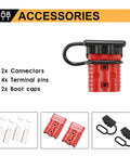 1/0 AWG Battery Quick Connect Wire Harness Kit 175A Red 2 Pcs Plugs For Winch Auto Car Trailer And Electrical Devices Quick Connect Disconnect Plug Set Plug And Play - image showing connectors, terminal pins, and boot caps.